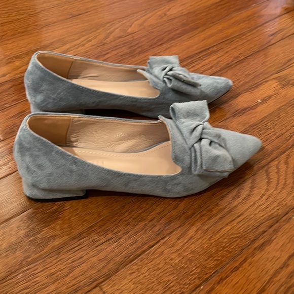 She&In dusty blue suede low heeled flats with bow detail. - Picture 2 of 6